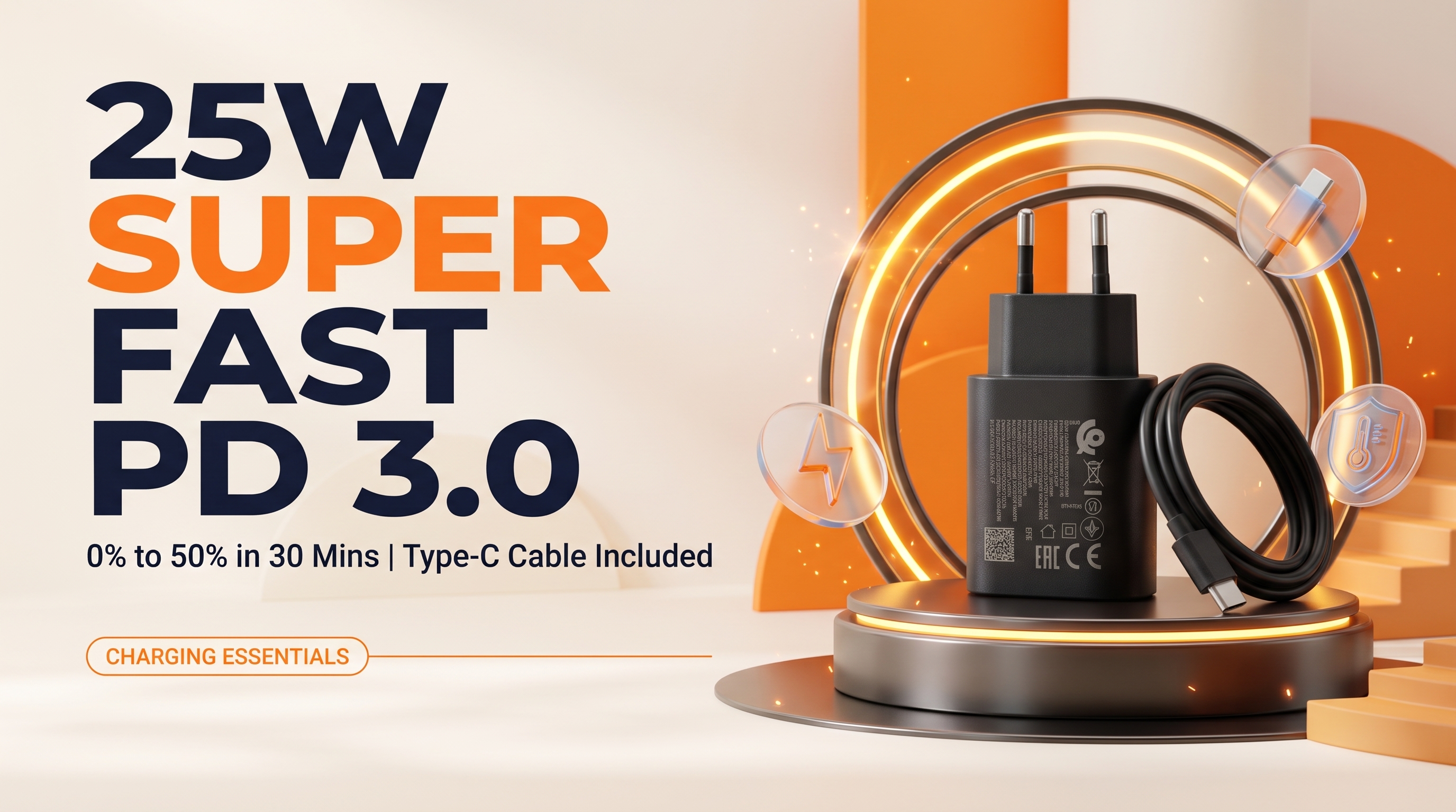 25W PD USB-C Charger with C-to-C Cable overview banner 1