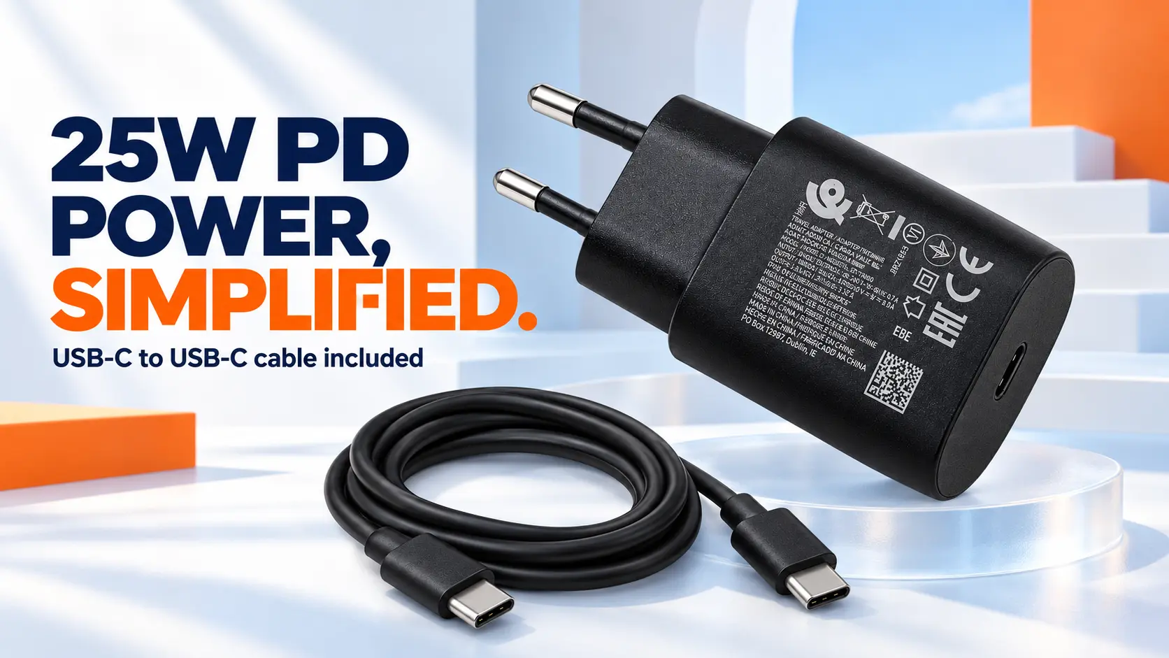 25W PD USB-C Charger with C-to-C Cable overview banner 2